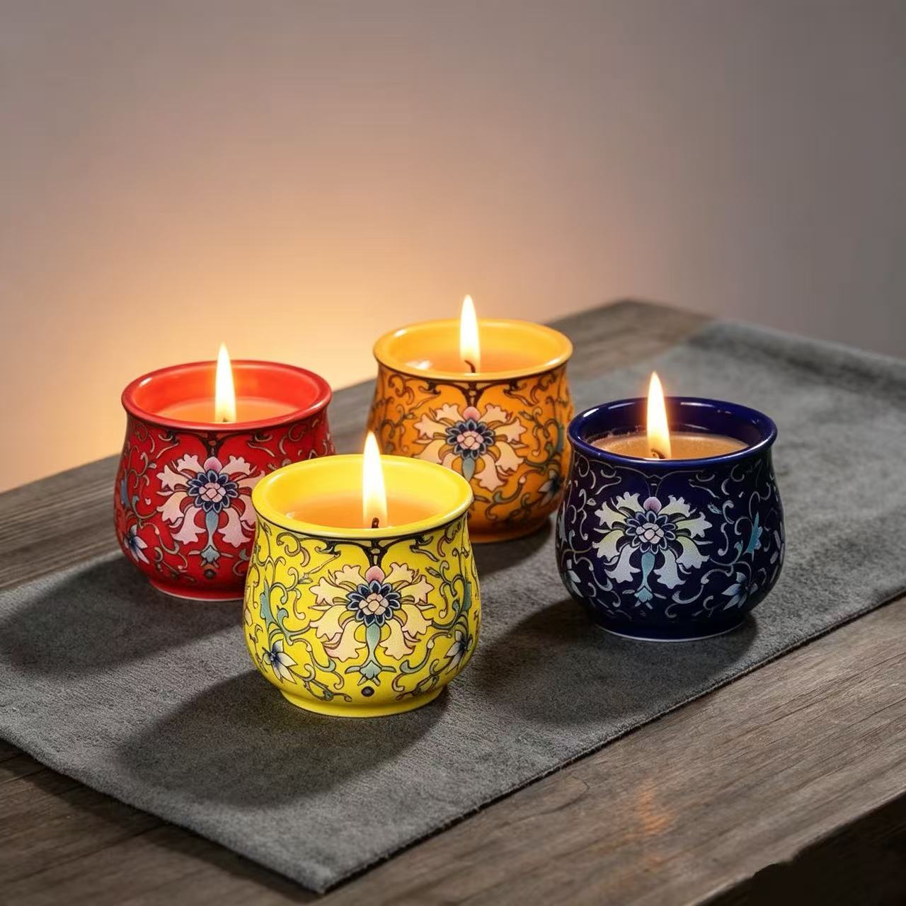 Chinese Enamel Painted Scented Candle, Smokeless, 7-Hour Burn
