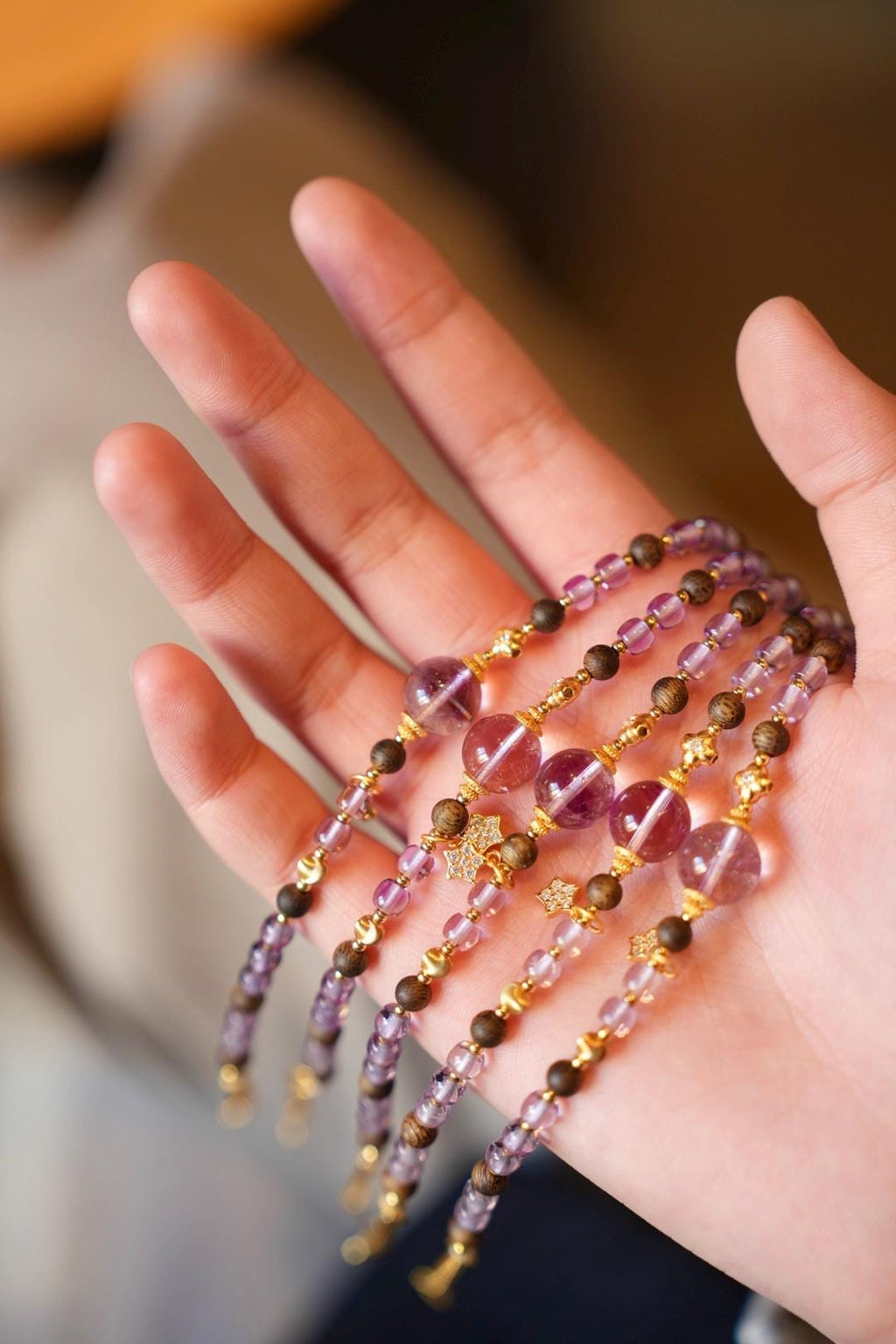 Kynam Agarwood & Amethyst Bracelet, Star Charm