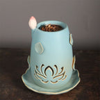 Lotus Ceramic Incense Warmer, Celadon Glaze with Candle Heating