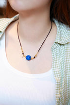 Lapis Lazuli & Agarwood Braided Necklace, Old-Mine Imperial Blue