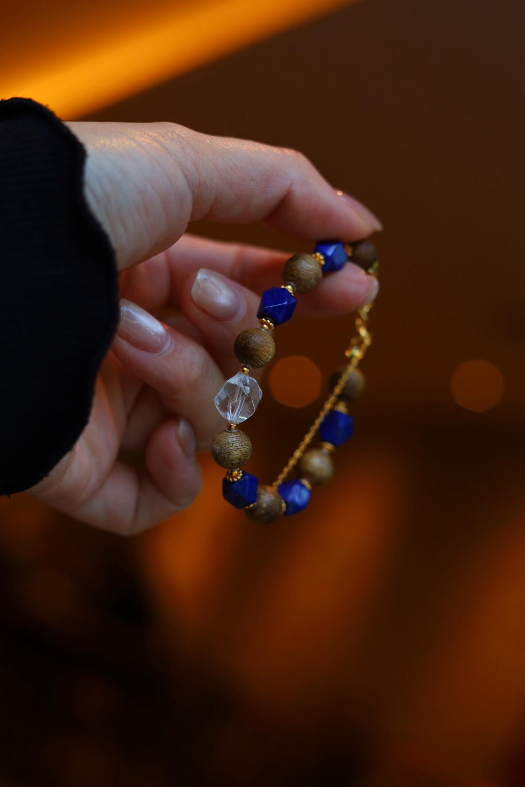 Kynam Agarwood & Lapis Lazuli Bracelet, White Crystal