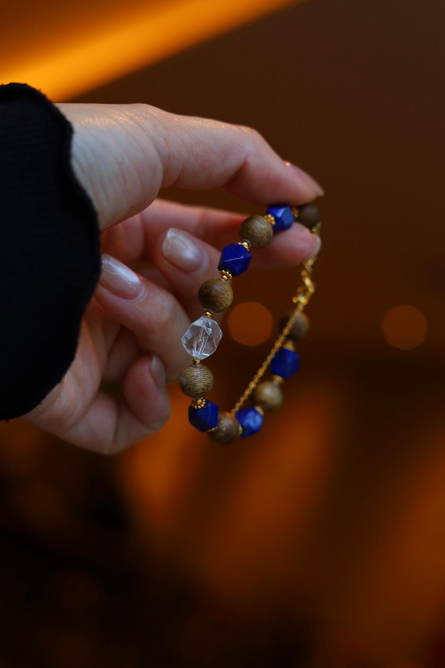 Kynam Agarwood & Lapis Lazuli Bracelet, White Crystal