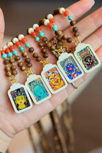 Kynam Agarwood Thangka Guardian Necklace, Turquoise & South Red