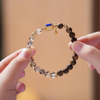 Kynam Agarwood Bracelet, Black-Gold Super Seven & Heart Sutra