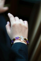 Kynam Agarwood Bracelet, Amethyst, Clear Quartz & Pearl