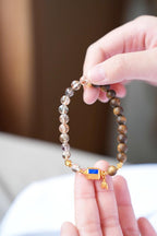 Kynam Agarwood Bracelet, Black-Gold Super Seven & Heart Sutra