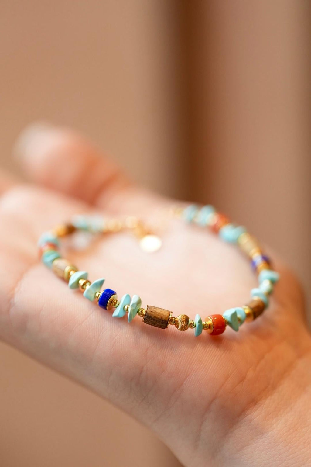 Kynam Agarwood Bracelet, Sky-Blue Turquoise, South Red & Lapis