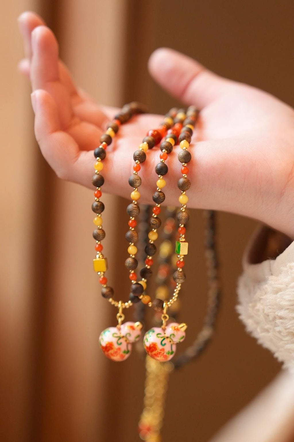 Kynam Agarwood Necklace, South Red Agate & Beeswax Amber
