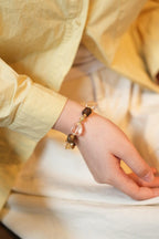 Kynam Agarwood Bracelet, Faceted Beads, Ice-Pink Crystal & Star Pave Charms