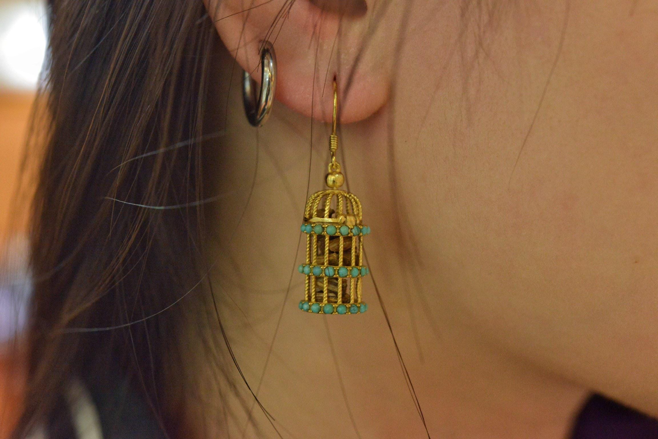 Kynam Agarwood Earrings, Fragrance Cage & Turquoise