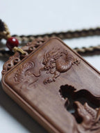 Mysore Sandalwood Charm, Hollow-Carved Buddha & Dragon