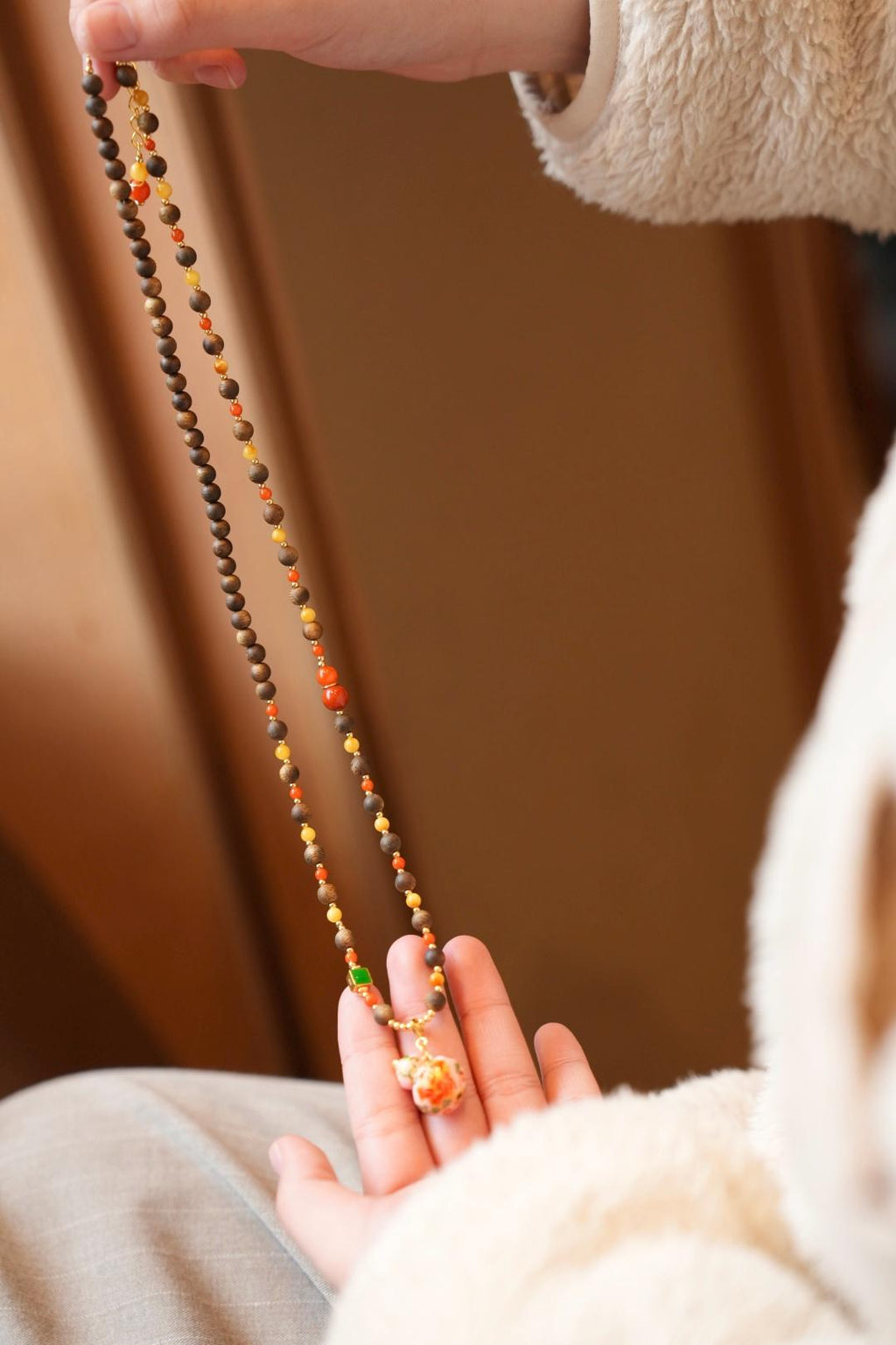 Kynam Agarwood Necklace, South Red Agate & Beeswax Amber