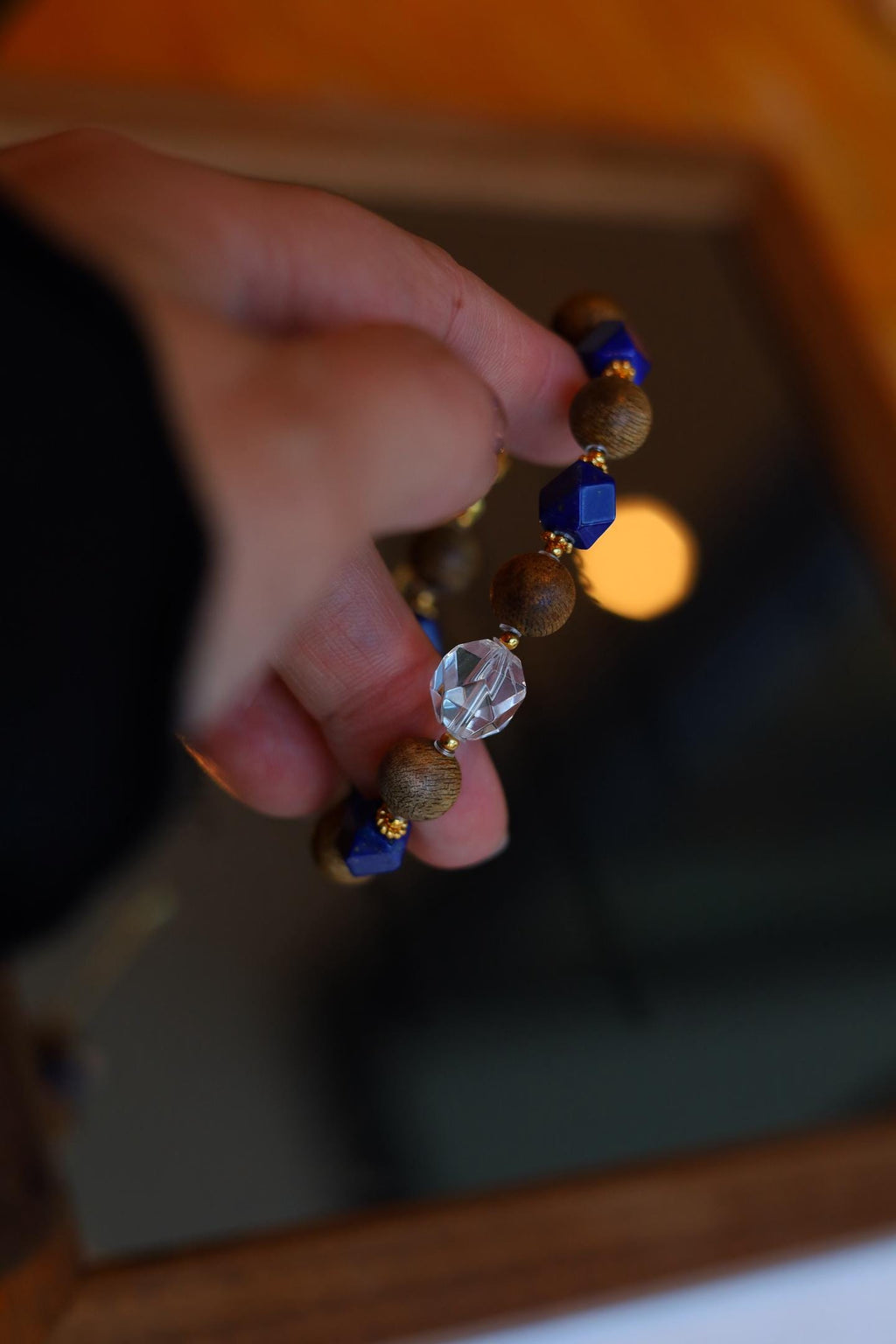 Kynam Agarwood & Lapis Lazuli Bracelet, White Crystal