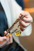 Kynam Agarwood & Golden Amber Necklace, Heart-Peach Pendant
