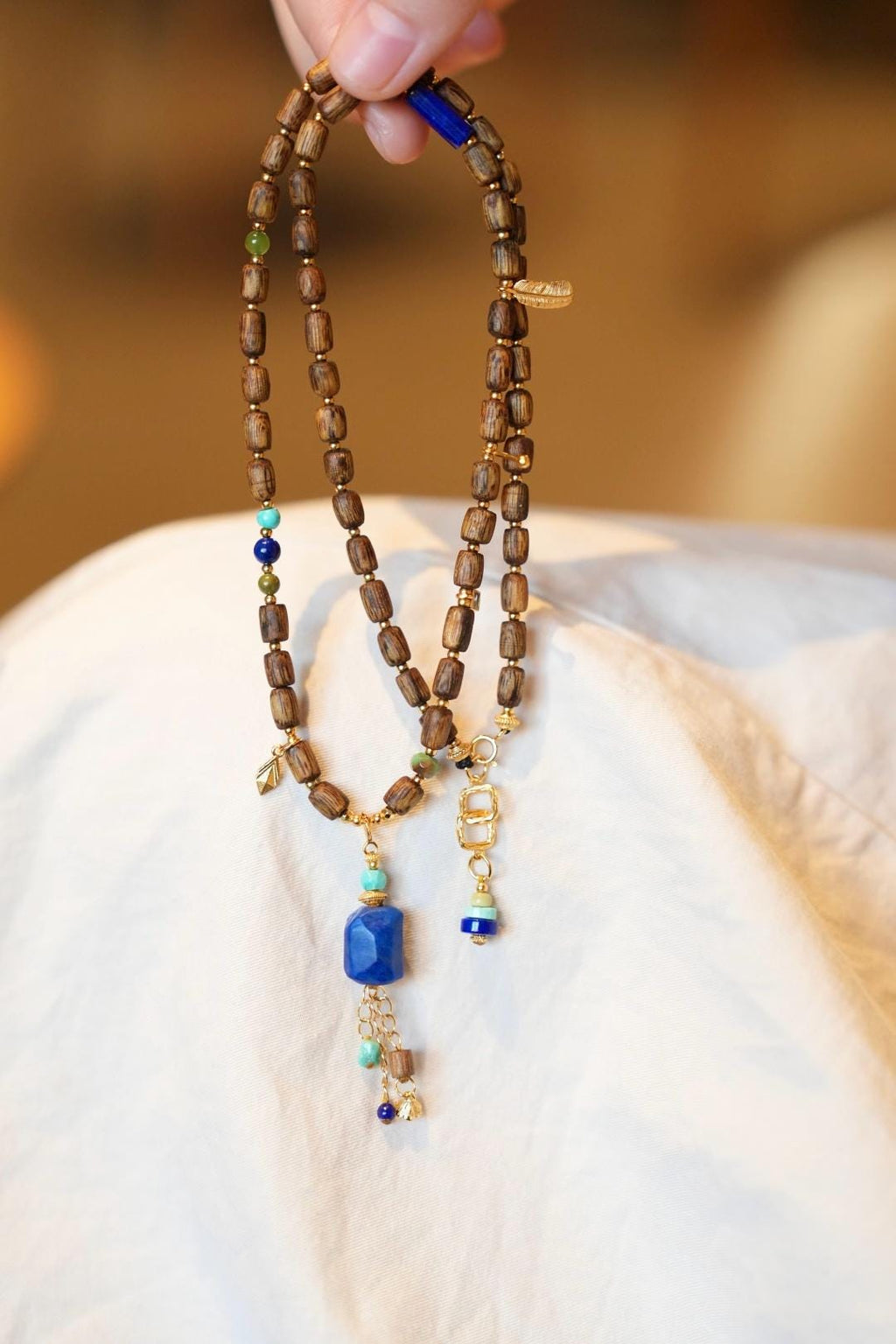 Kynam Agarwood Necklace, Old-Mine Imperial Lapis & Turquoise
