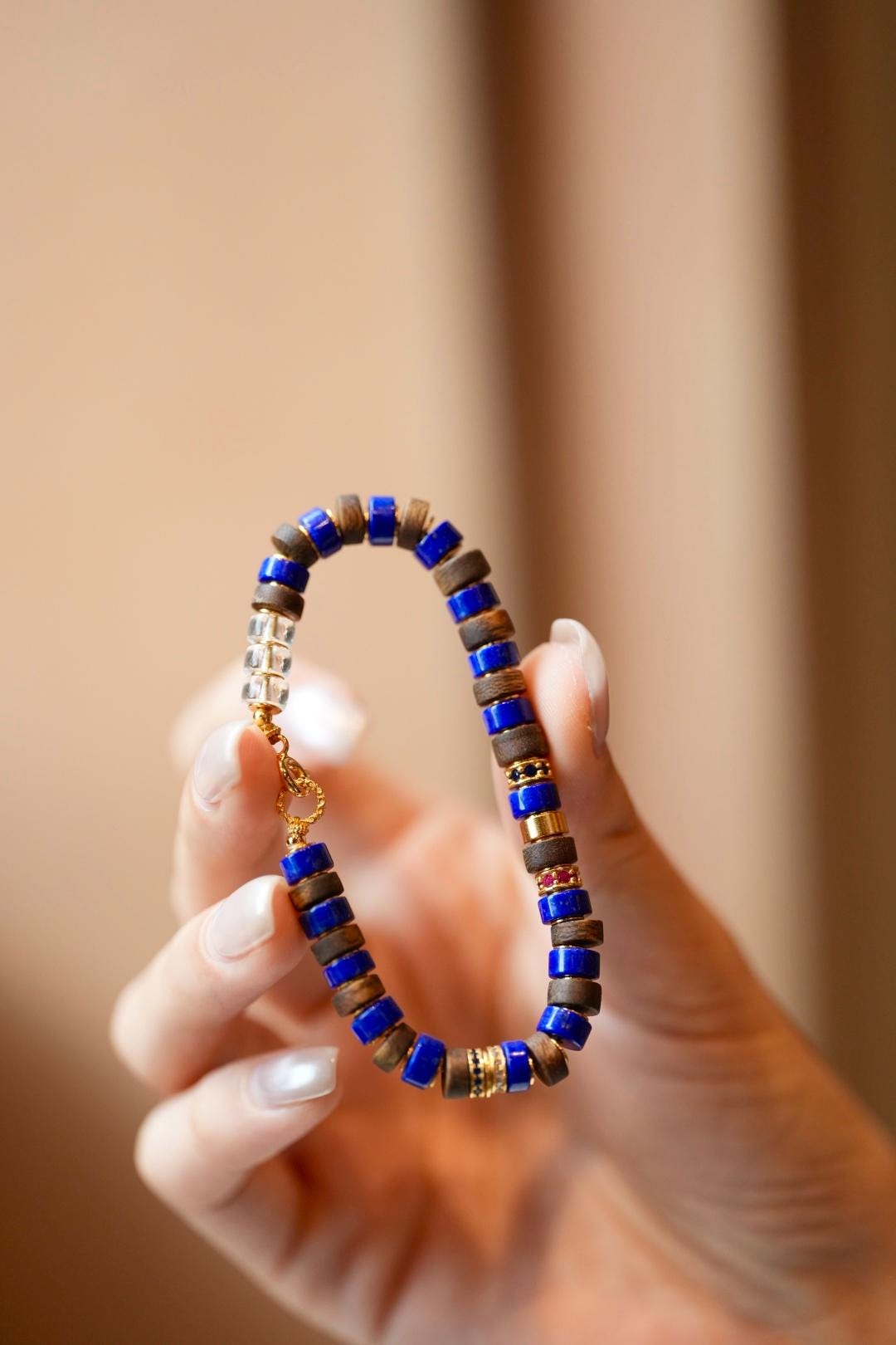 Kynam Agarwood Bracelet, Imperial Lapis Lazuli & White Crystal