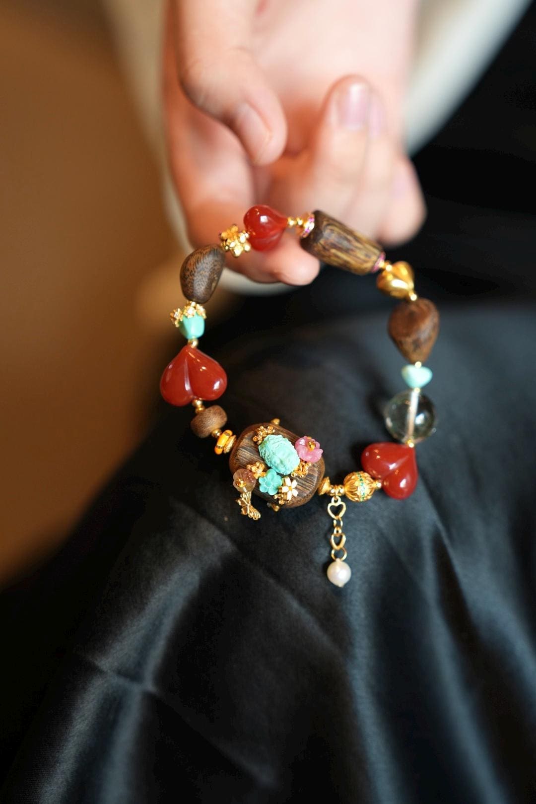 Kynam Agarwood Bracelet, South Red Agate, Turquoise & Tourmaline