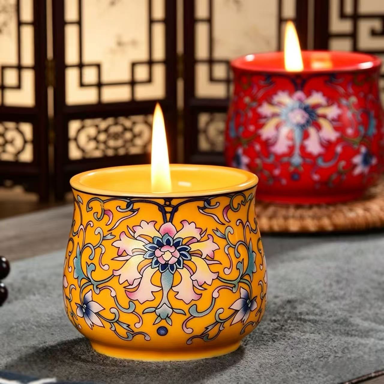 Chinese Enamel Painted Scented Candle, Smokeless, 7-Hour Burn