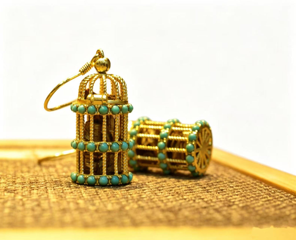 Kynam Agarwood Earrings, Fragrance Cage & Turquoise
