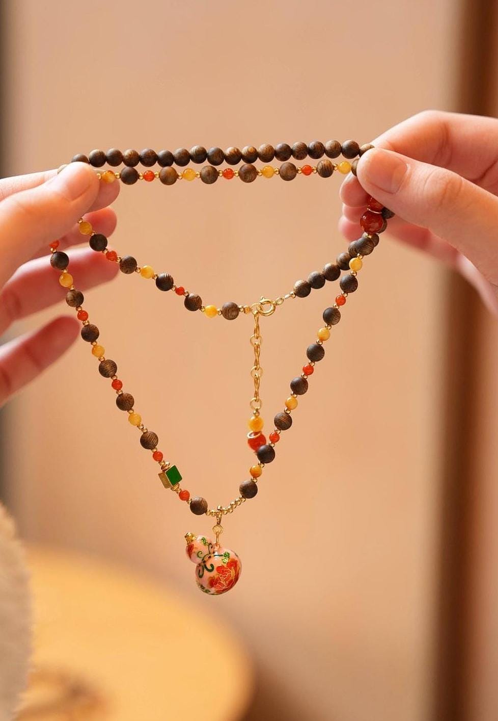 Kynam Agarwood Necklace, South Red Agate & Beeswax Amber