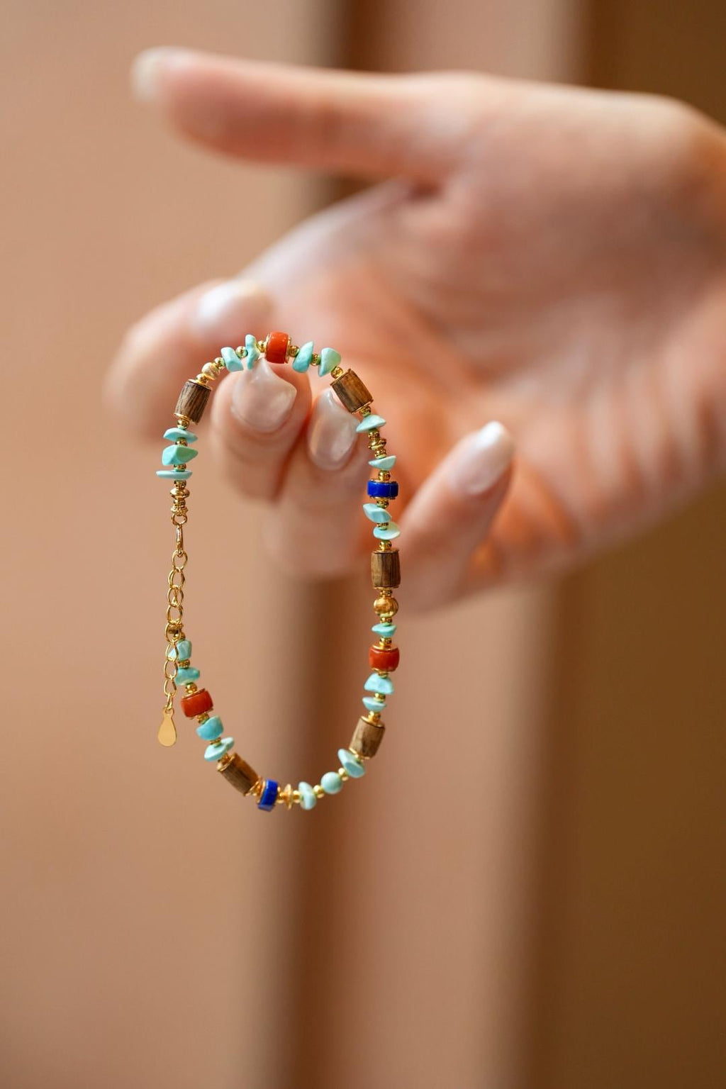 Kynam Agarwood Bracelet, Sky-Blue Turquoise, South Red & Lapis