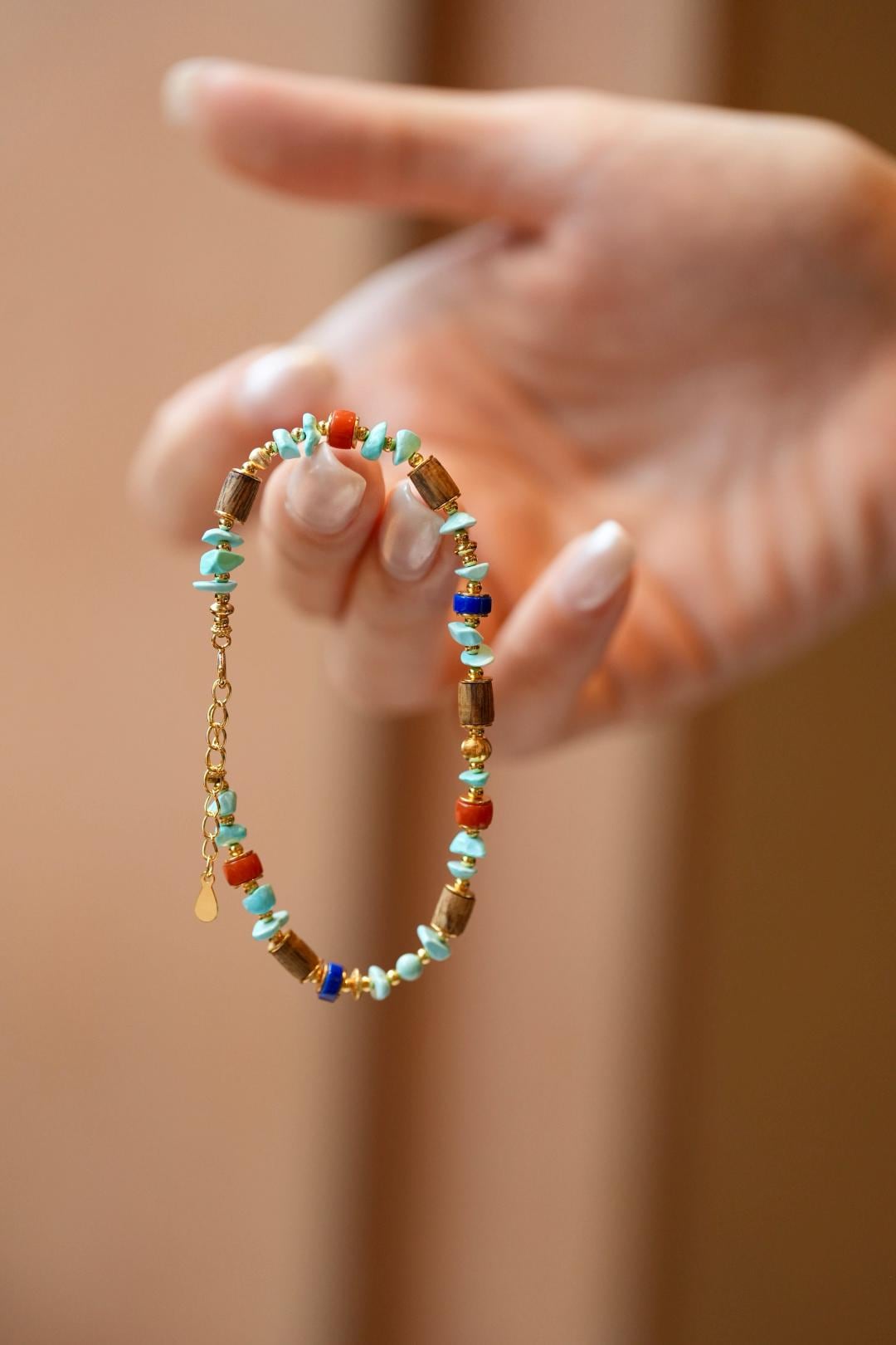 Kynam Agarwood Bracelet, Sky-Blue Turquoise, South Red & Lapis