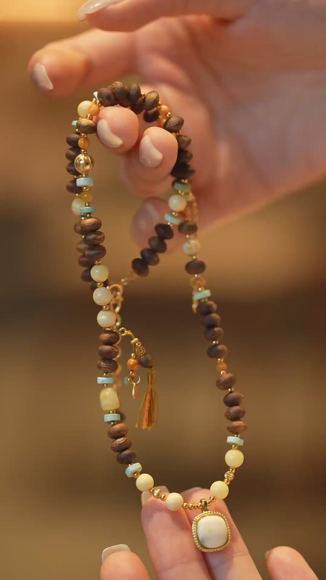 Kynam Agarwood Necklace, Wax Amber, Turquoise & Wax Pendant