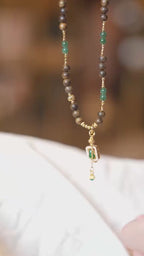 Kynam Agarwood Necklace, Ice-Green Jadeite & Carved Gourd
