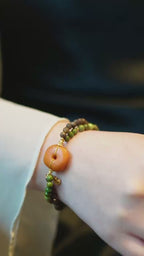Kynam Agarwood & Turquoise Bracelet, Old Beeswax Amber Disc Focal