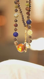 Kynam Agarwood Multi-Treasure Necklace, Cave Amber Main Bead, Lapis, South Red, Nephrite Jade, Turquoise