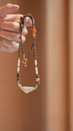 Kynam Agarwood Necklace, Freshwater Pearl, Turquoise & Carnelian
