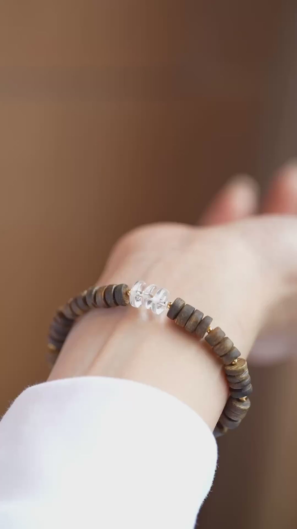 Kynam Agarwood Bracelet, Etched Agate & Clear Quartz