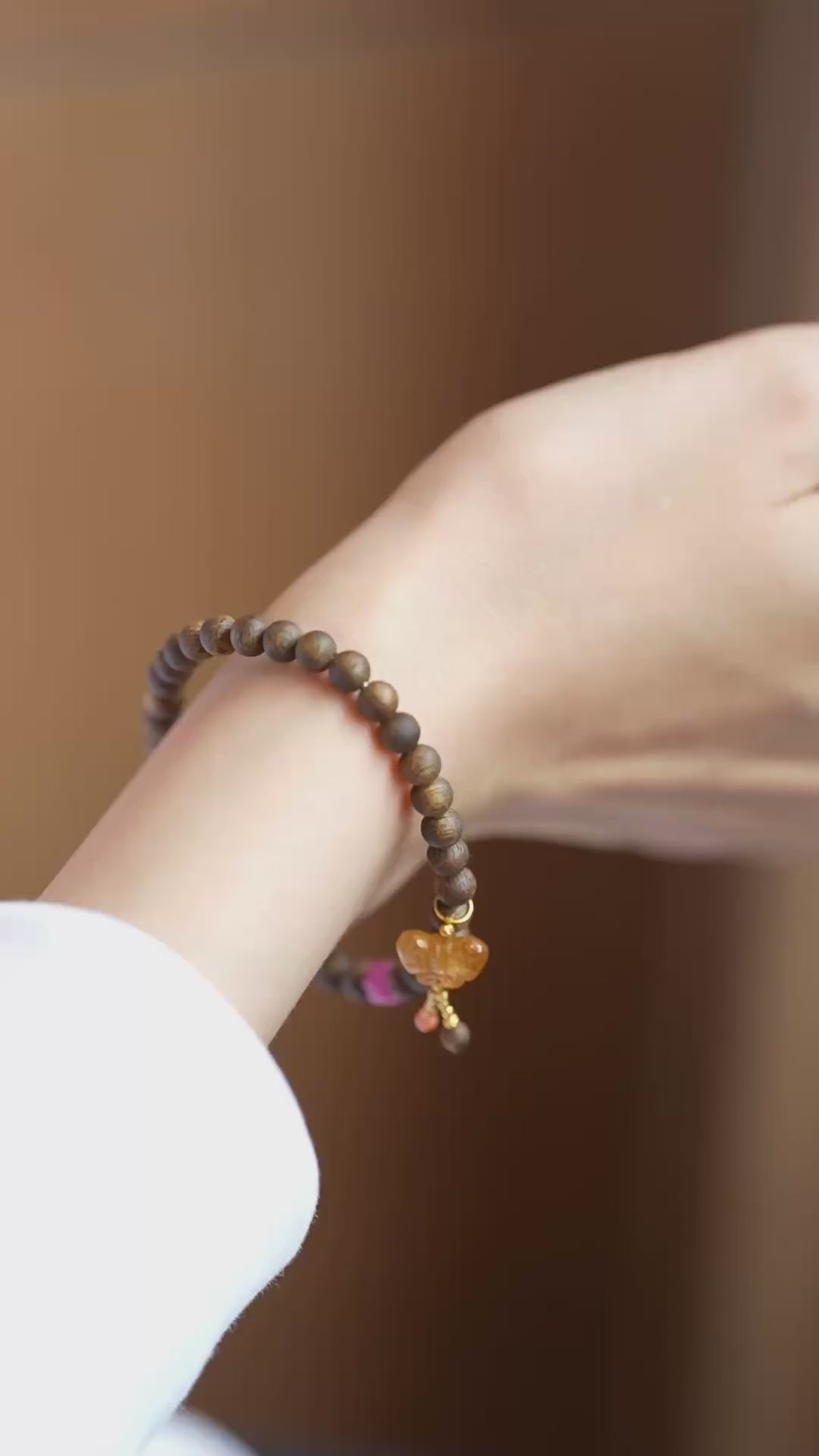 Kynam Agarwood Bracelet, Yellow Tourmaline Butterfly & Coral