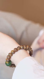 Kynam Agarwood Bracelet, Carved Nephrite Jade Focal