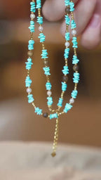 Kynam Agarwood Necklace, Sky-Blue Turquoise & Pearl, Freeform Chips