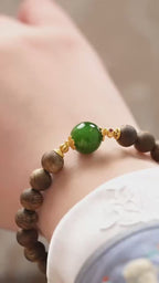 Kynam Agarwood Bracelet, Spinach-Green Nephrite Jade Focal Bead