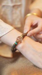 Kynam Agarwood Bracelet, Rutilated Quartz & Turquoise, Disc-Cut
