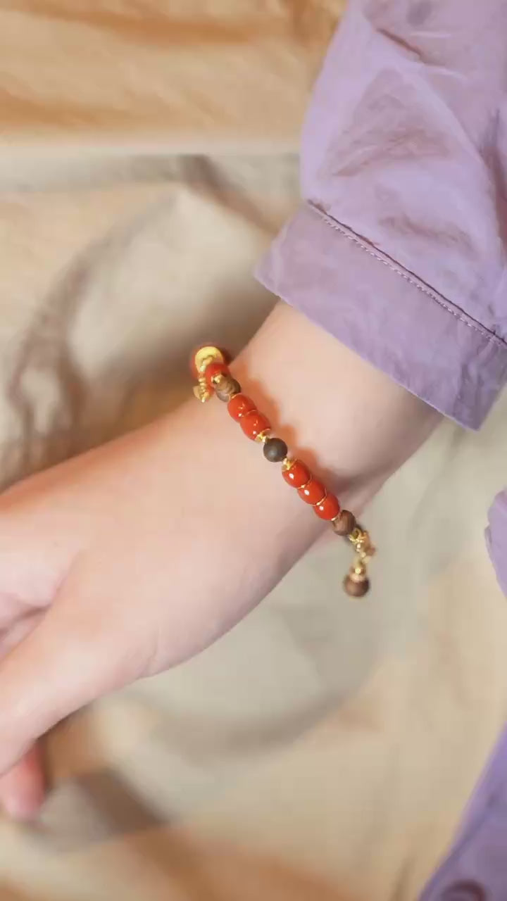 Kynam Agarwood Bracelet, South Red Agate Barrels & Beads