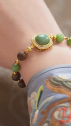 Kynam Agarwood Bracelet, Cat's-Eye Nephrite Jade & Duck-Egg Blue Peace Medallion
