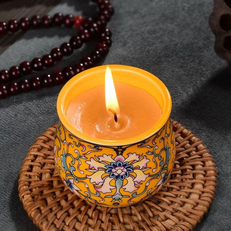 Chinese Enamel Painted Scented Candle, Smokeless, 7-Hour Burn